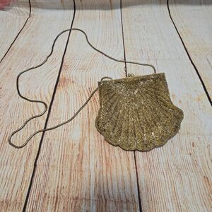 Vintage Beaded Gold Shell Clutch